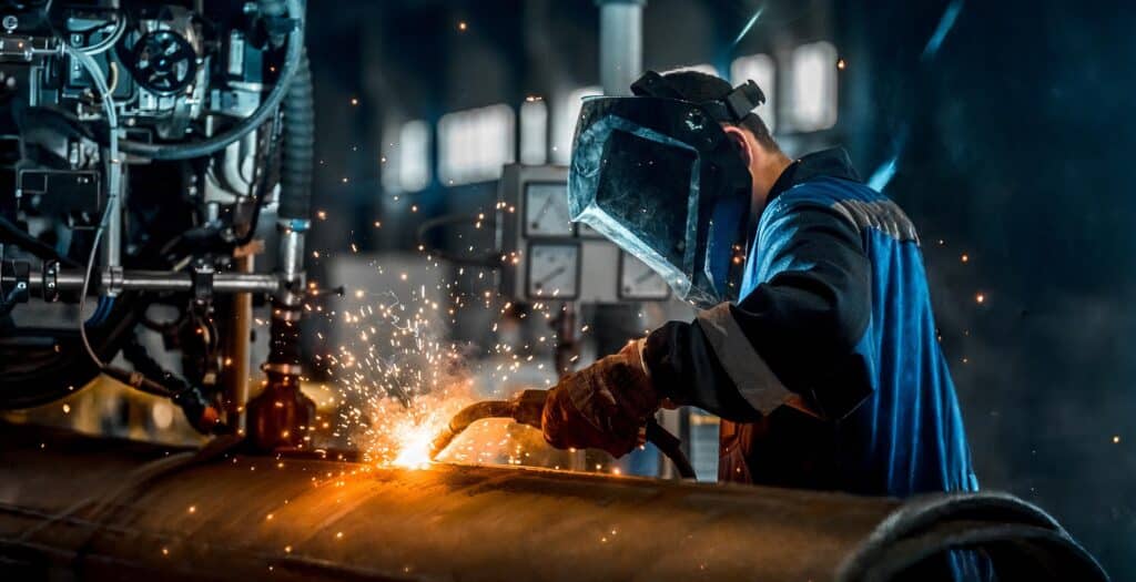man welds at the factory